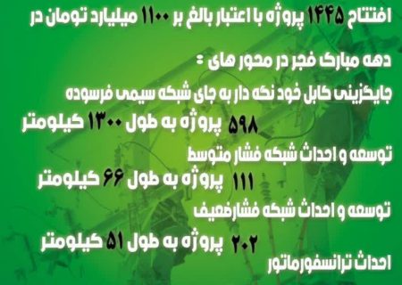 افتتاح ۱۴۴۵ پروژه برق‌رسانی در گیلان همزمان با دهه فجر